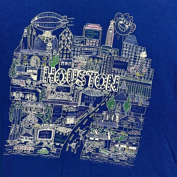 Vintage Houston City T-shirt Men's Size XL Made In USA Single Stitch Blue - Picture 3 of 8